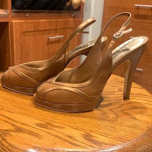 BCBGirls Carmel and bronze snake print  sling back 4” heel